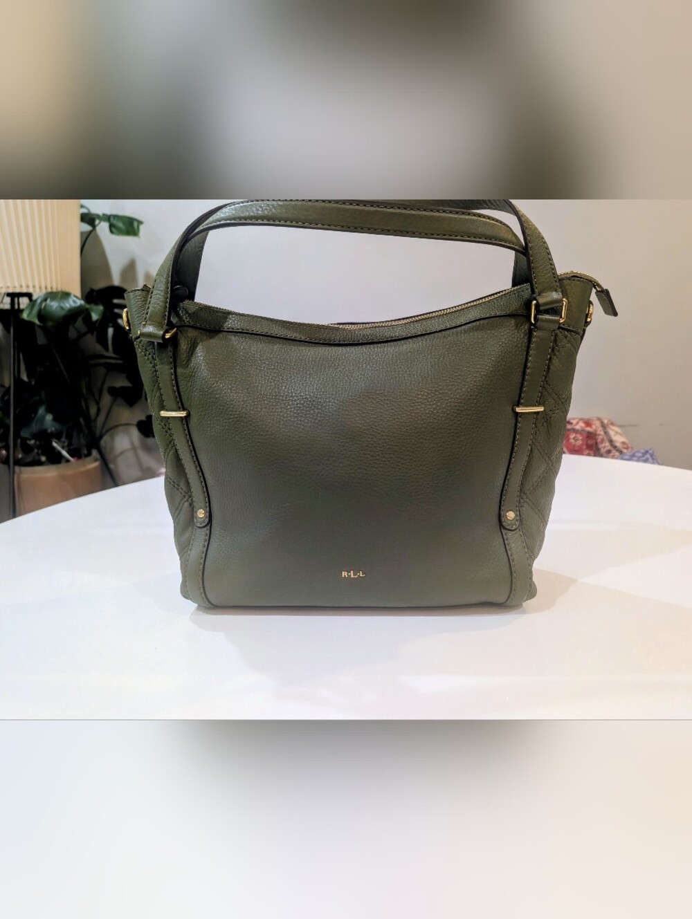 Ralph Lauren Olive Green Leather Bag